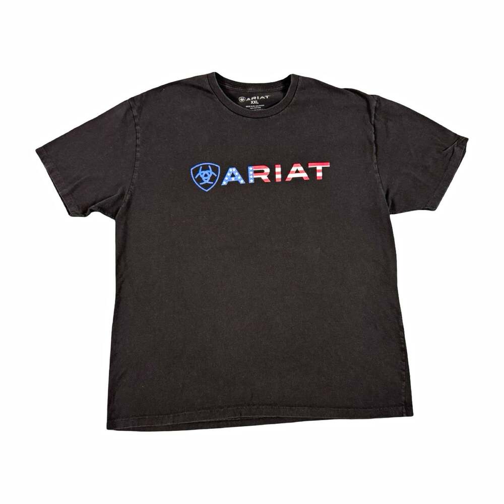 Ariat USA Flag Logo Graphic T Shirt Black Short Sleeve Crew Neck Size XXL